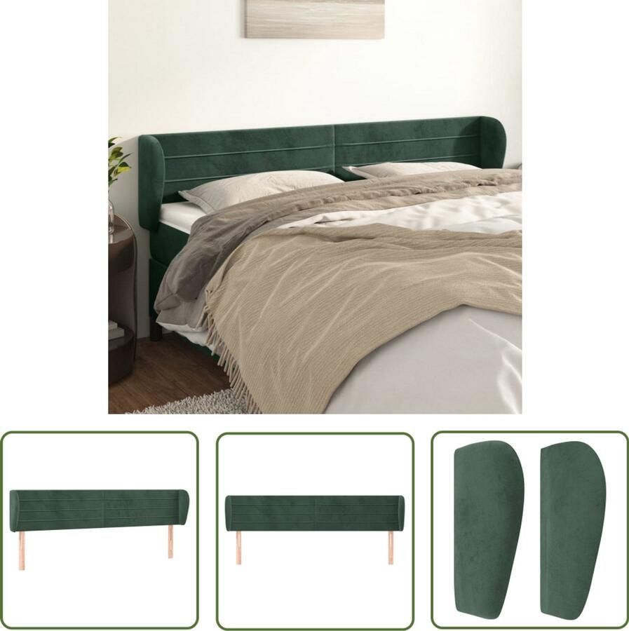 VidaXL Hoofdkussen Hoofd Bord Hoofdbord met randen 163x23x78 88 cm fluweel donkergroen Beddecoratie Slaapkamerstijl Fluweel Headboard