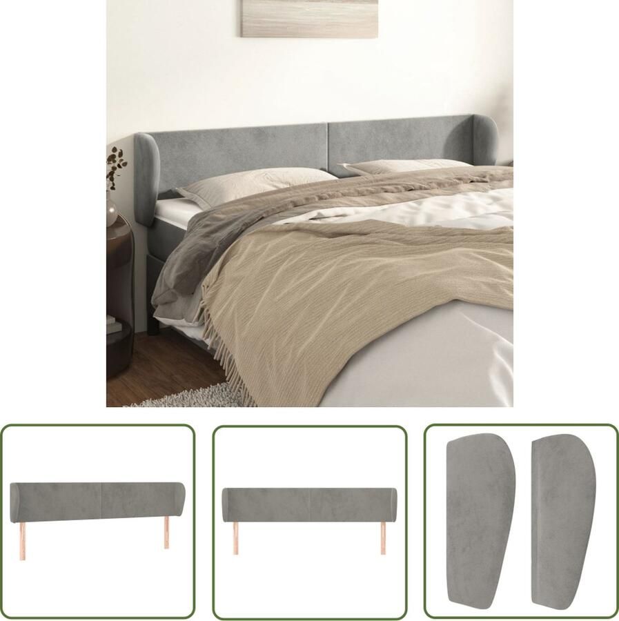 The Living Store Hoofdbord Hoofdeind Zacht fluweel Verstelbare hoogte Stevige poten Comfortabele ondersteuning Lichtgrijs 163 x 23 x 78 88 cm Hoofd Bord Hoofdkussen Beddecoratie Luxe Bed Velvet Bed