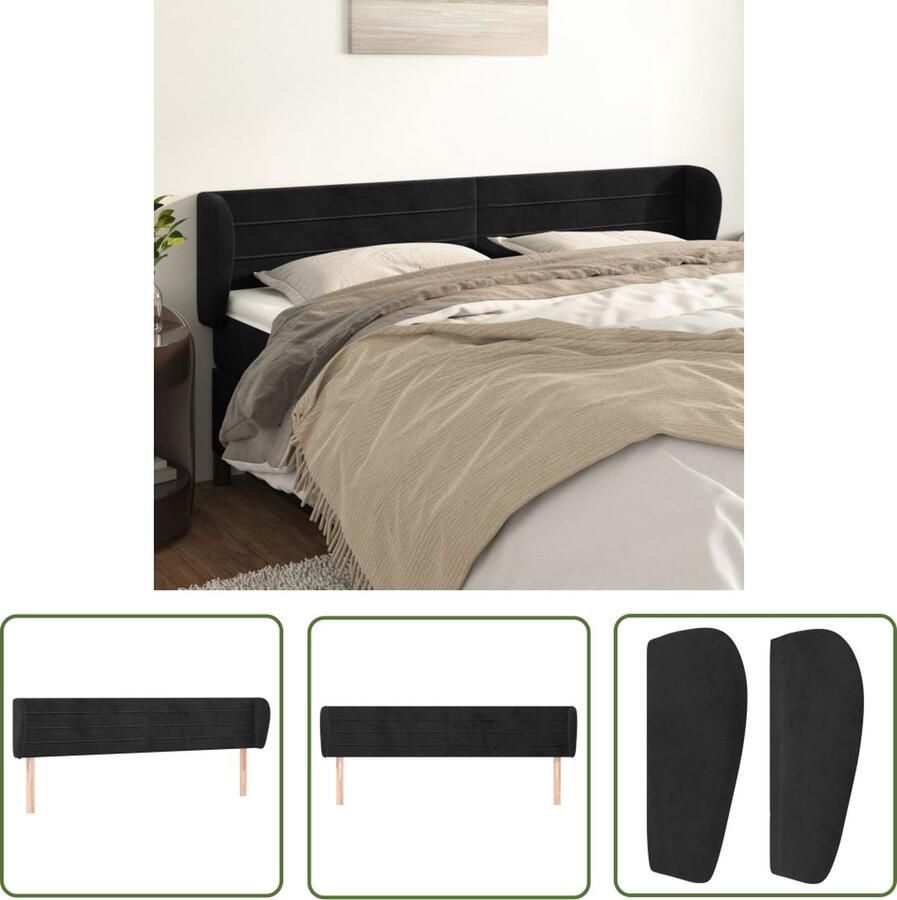 The Living Store Hoofdbord Hoofdeind en rand Zwart fluweel Verstelbare hoogte Stevige poten Comfortabele ondersteuning 163 x 23 x 78 88 cm Hoofd Bord Hoofdkussen Velvet Zwarte Kleur Stapelbed