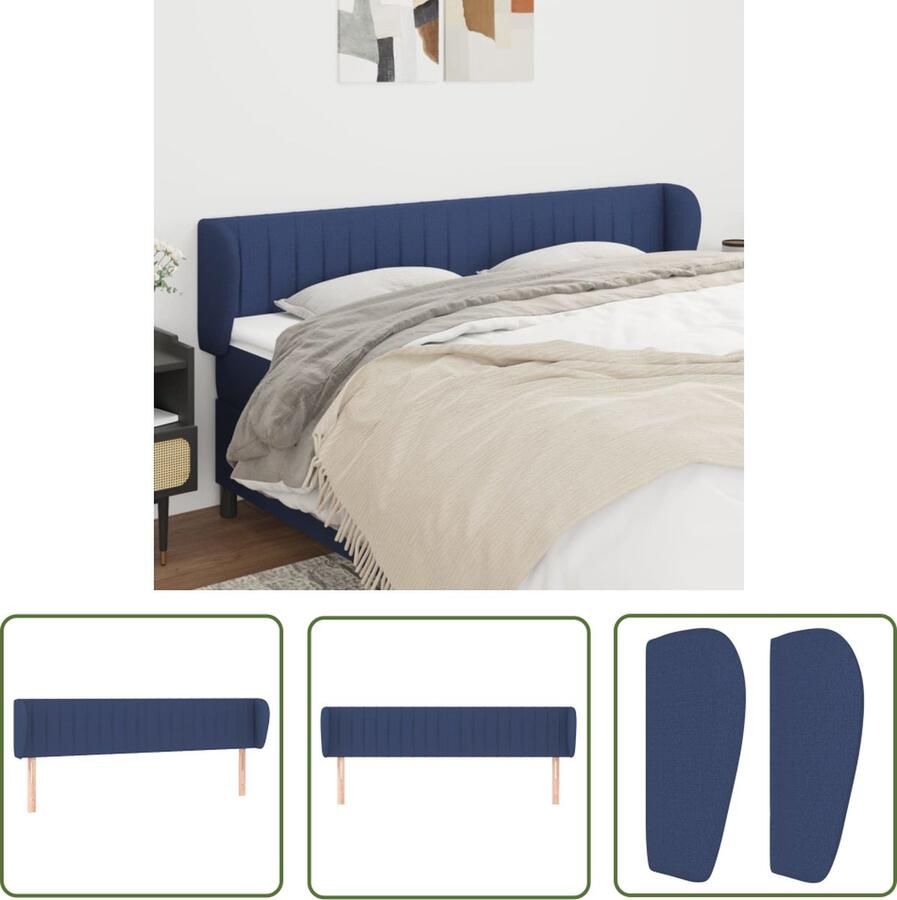 The Living Store Hoofdbord met randen 163x23x78 88 cm stof blauw Hoofd Bord Hoofdkussen Beddecoratie Slaapkamers Blabla
