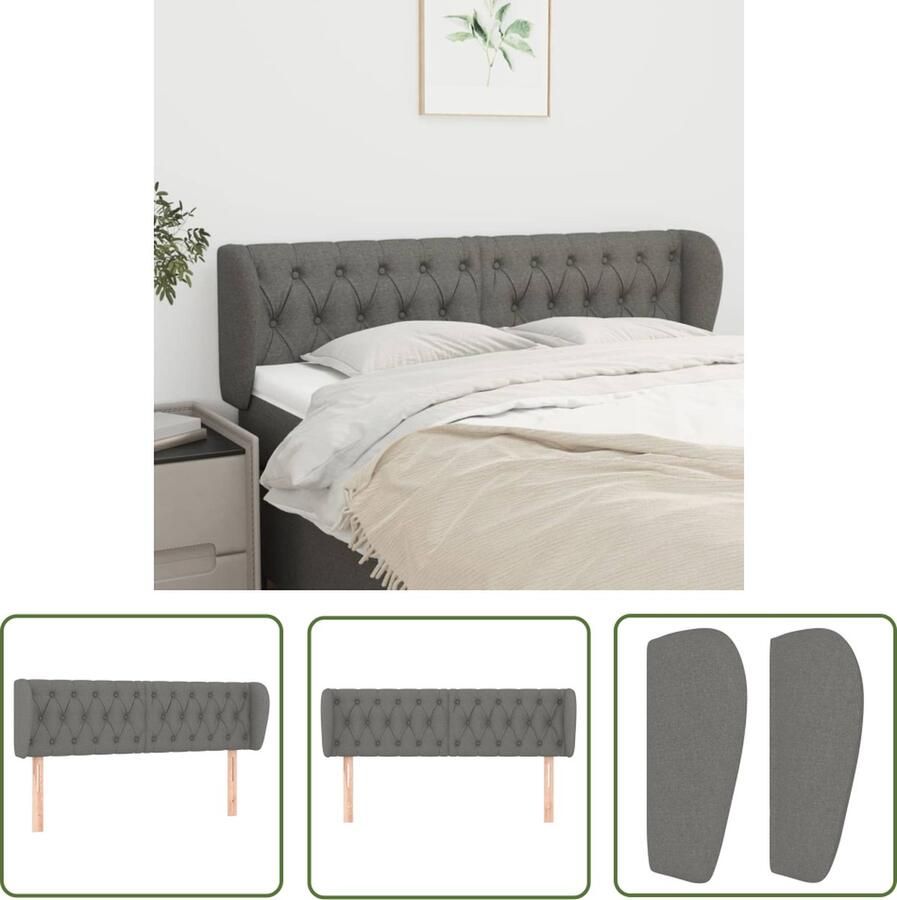The Living Store Hoofdbord met randen 163x23x78 88 cm stof donkergrijs Hoofd Bord Hoofdkussen Beddecoratie Slaapkamer Decoratie Grijs Hoofdbord