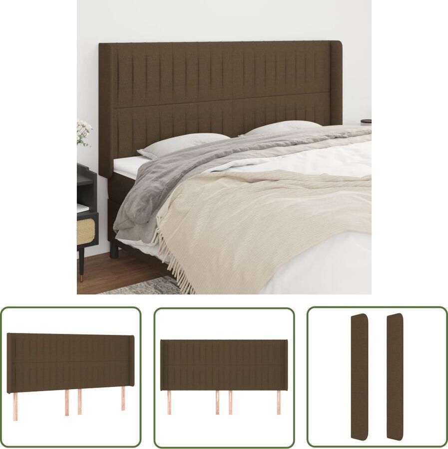 The Living Store Hoofdbord met randen 183x16x118 128 cm stof donkerbruin Hoofd Bord Hoofdkussen Beddecoratie Bedroom Decor Vintage Meubels