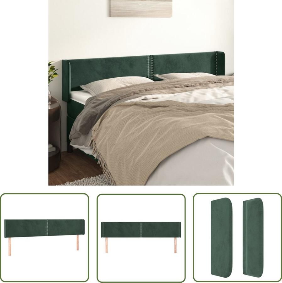 The Living Store Hoofdbord met randen 183x16x78 88 cm fluweel donkergroen Hoofd Bord Hoofdkussen Velvet Donkere Kleuren Leeshoek