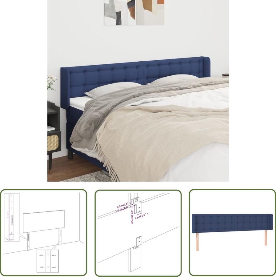 The Living Store Hoofdbord met randen 183x16x78 88 cm stof blauw Hoofd Bord Hoofdkussen Beddecoratie Slaapkamers Blauwdruk