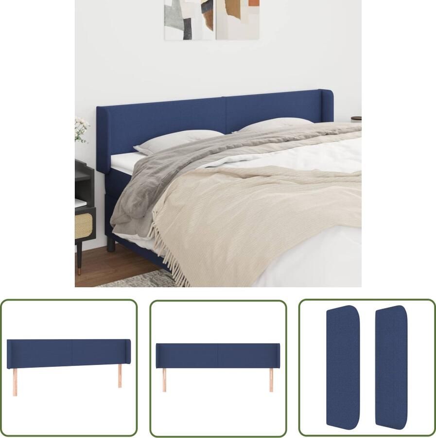 The Living Store Hoofdbord met randen 203x16x78 88 cm stof blauw Hoofd Bord Hoofdkussen Beddecoratie Slaapkamers Blauwdruk