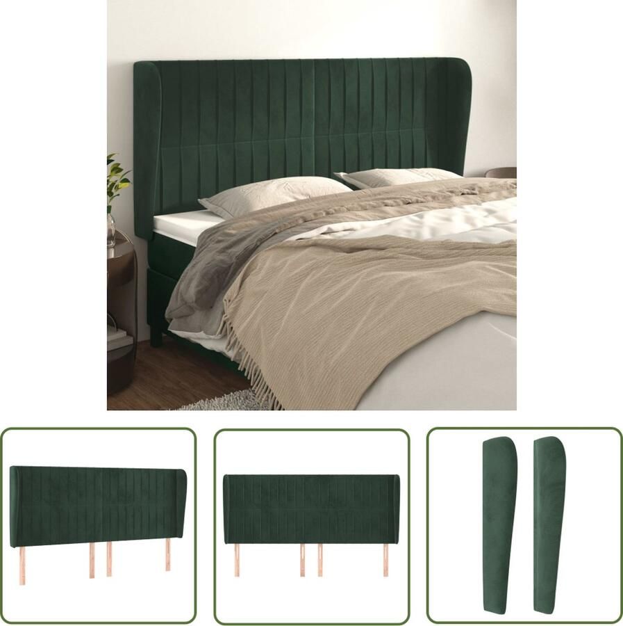 The Living Store Hoofdbord met randen 183x23x118 128 cm fluweel donkergroen Hoofd Bord Hoofdkussen Velvet Donkere Kleuren Slaapkamersdecoratie