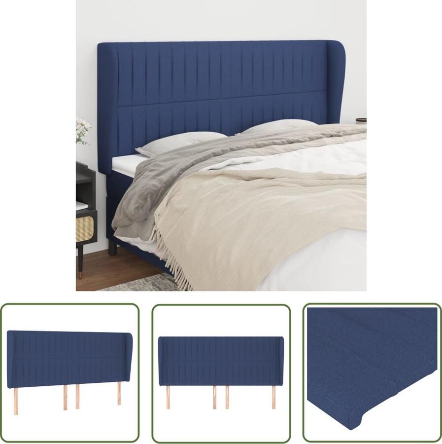 The Living Store Hoofdbord met randen 183x23x118 128 cm stof blauw Hoofd Bord Hoofdkussen Beddecoratie Slaapkamers Blauwe Kamer