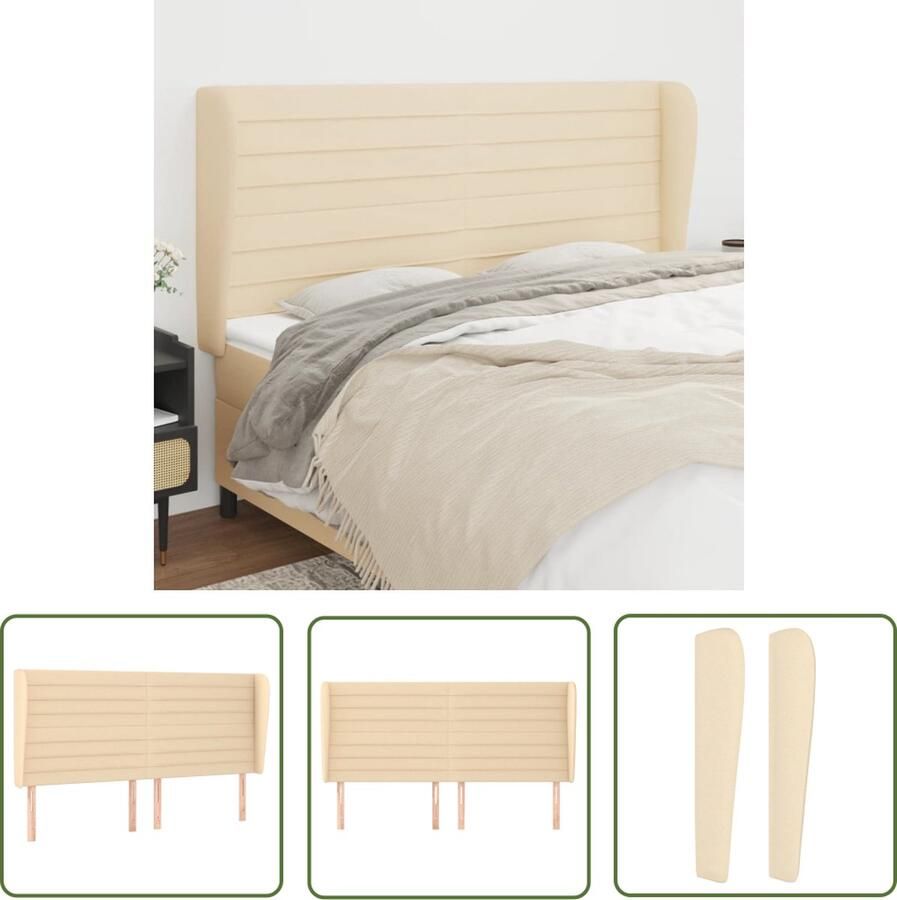 The Living Store Hoofdbord met randen 183x23x118 128 cm stof crèmekleurig Hoofd Bord Hoofdkussen Beddecoratie Bedroom Decor Stoffen Headboard