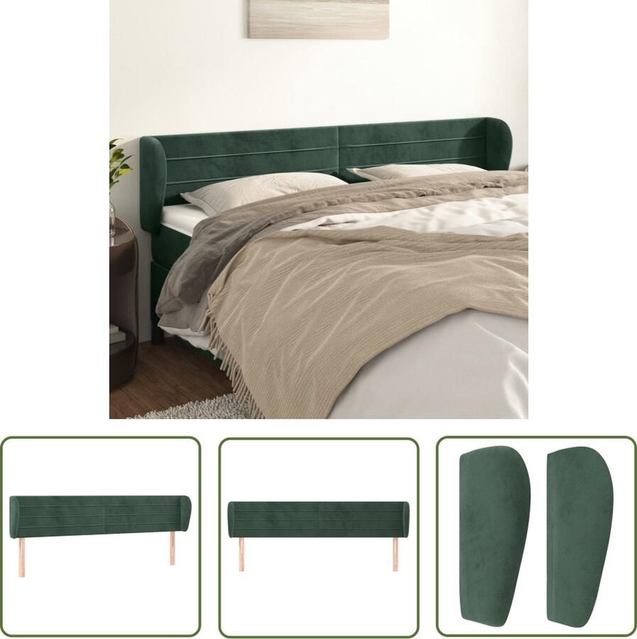 The Living Store Hoofdbord Meubelen 183x23x78 88 cm Donkergroen Fluwelen Stof Hoofd Bord Hoofdkussen Velvet Groen Beddengoed