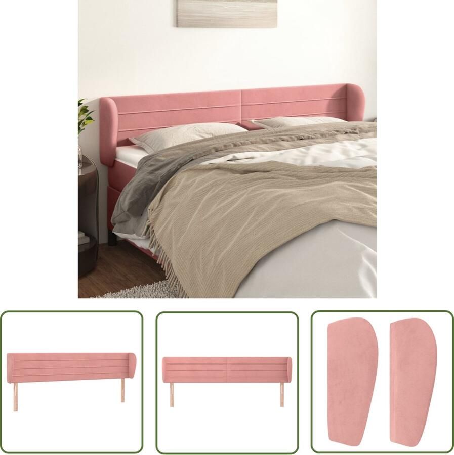 The Living Store Hoofdbord Hoofdeind 163x23x78 88 cm Roze Fluwelen stof Stevige poten Verstelbare hoogte Comfortabele ondersteuning Hoofd Bord Hoofdkussen Velvet Roze Beddecoratie