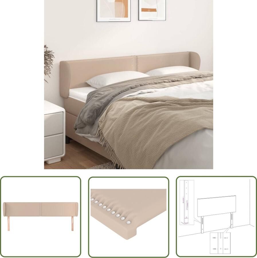 The Living Store Hoofdbord met randen 183x23x78 88 cm kunstleer cappuccinokleur Hoofd Bord Hoofdkussen Beddecoratie Kapstok Bedroom Decor