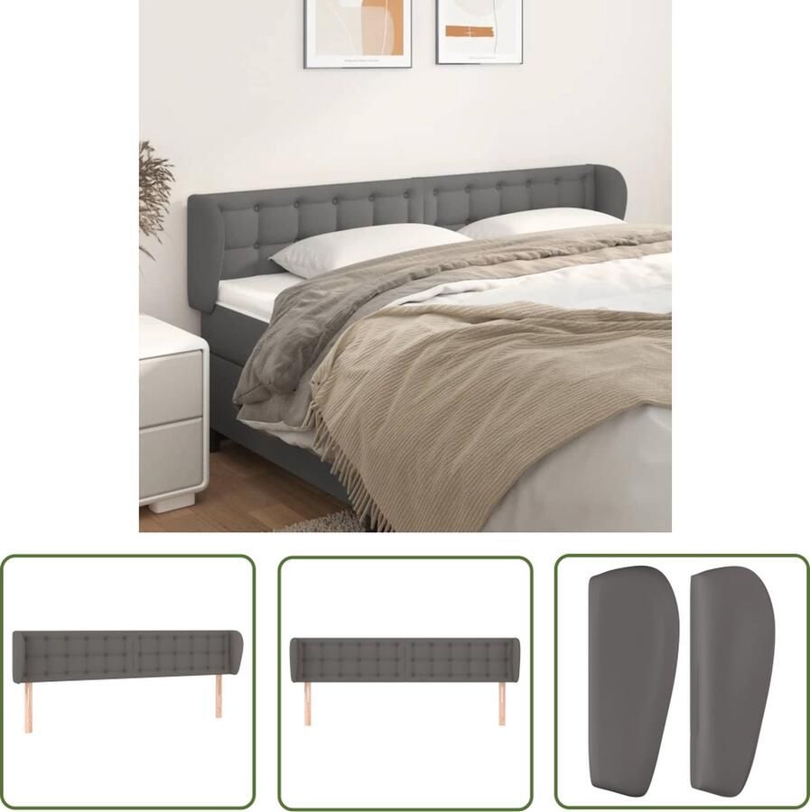 The Living Store Hoofdbord met randen 183x23x78 88 cm kunstleer grijs Hoofd Bord Hoofdkussen Beddecoratie Slaapkamer Decoratie Kunstleder