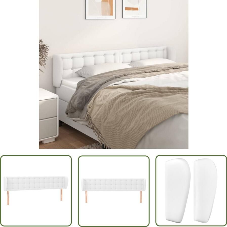 VidaXL Hoofdbord met randen 183x23x78 88 cm kunstleer wit Hoofd Bord Hoofdkussen Beddecoratie Slaapkamer Decoratie Witte Kamer