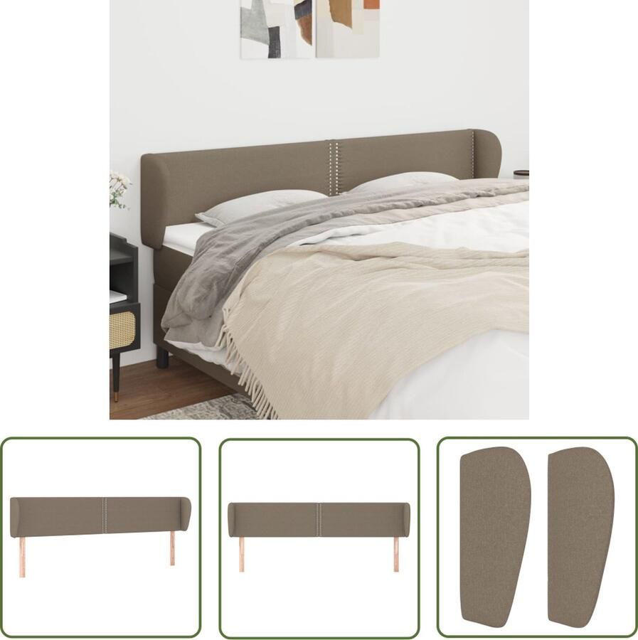 The Living Store Hoofdbord Classic Taupe 183x23x78 88 cm Duurzaam verstelbaar en comfortabel Met klinknagels en houten poten Hoofd Bord Hoofdkussen Beddecoratie Stoffen Hoofdbord Klassiek Hoofdbord