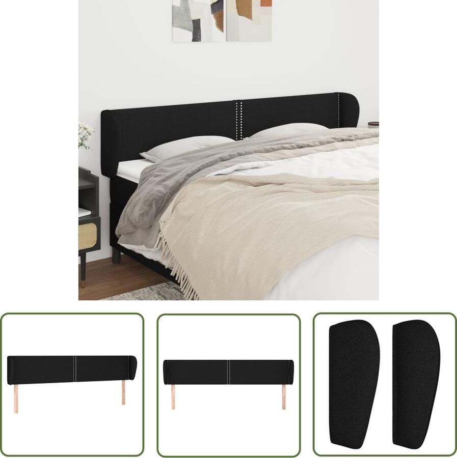 The Living Store Hoofdeind Hoofdbord 183x23x78 88 cm Duurzaam materiaal en verstelbare hoogte Hoofd Bord Hoofdkussen Beddecoratie Stoffen Hoofdbord Zwart Hoofdbord