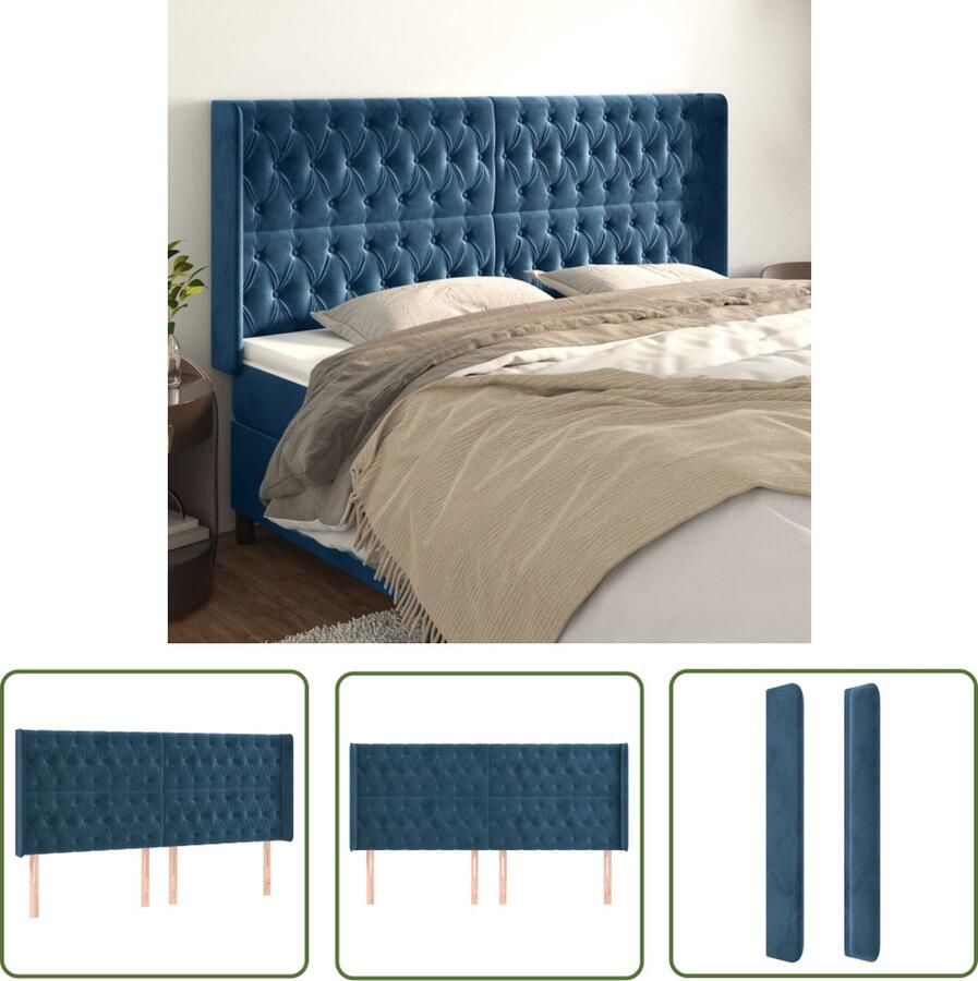 VidaXL Hoofdkussen Hoofd Bord Hoofdbord met randen 203x16x118 128 cm fluweel donkerblauw Bedding Slaapkamers Luxe