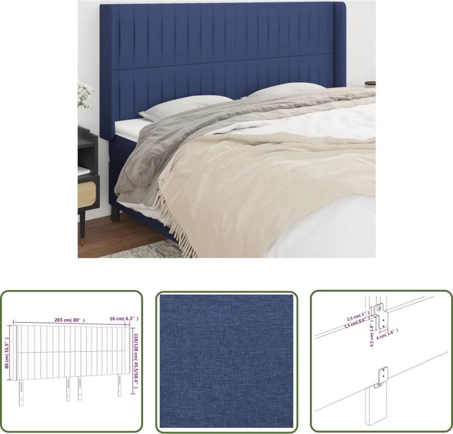 The Living Store Hoofdbord Klassiek Hoofdborden 203 x 16 x 118 128 cm Ken- Blauw Hoofd Bord Hoofdkussen Beddecoratie Slaapkamers Klassiek Meubilair - Foto 2