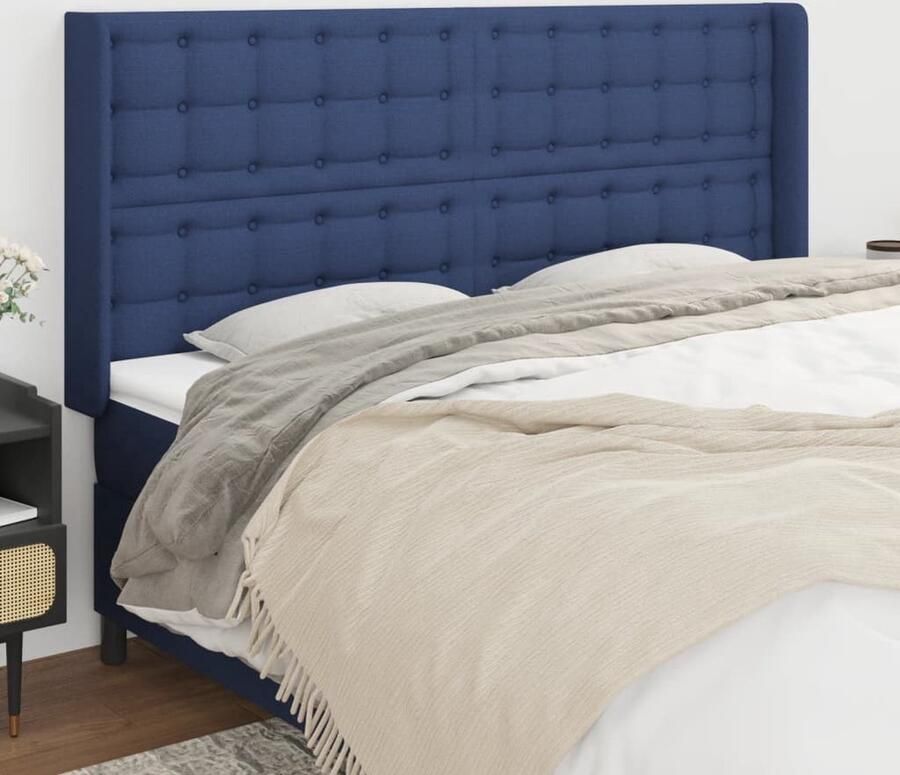 The Living Store Hoofdbord met randen 203x16x118 128 cm stof blauw Hoofd Bord Hoofdkussen Beddengoed Slaapcomfort Klassiek Design