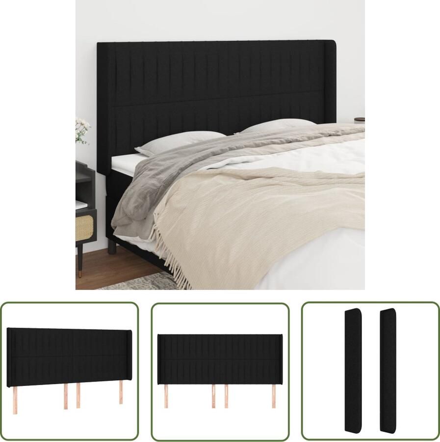 The Living Store Hoofdbord Bedbouw 203 x 16 x 118 128 Zwart Stof Hout Verstelbare hoogte Hoofd Bord Hoofdkussen Beddecoratie Slaapkamers Zwarte Meubels