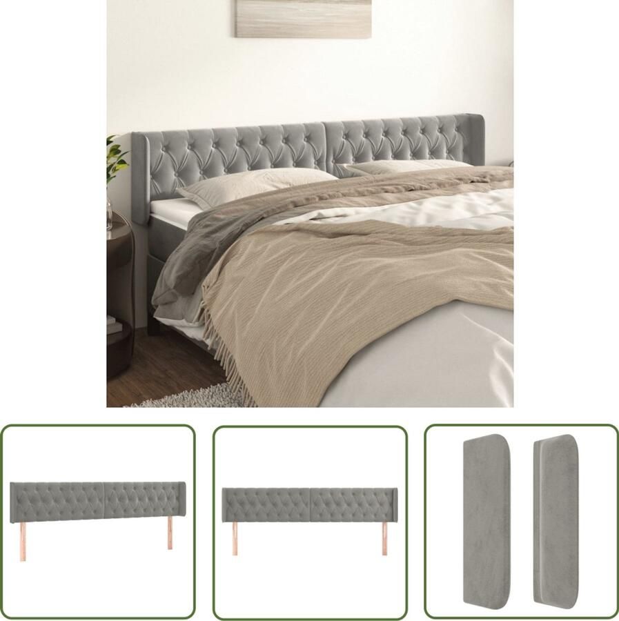 The Living Store Hoofdeind Bedombouw 203 x 16 x 78 88 cm Lichtgrijs Fluweel Hoofd Bord Hoofdkussen Beddecoratie Fluweel Grijs