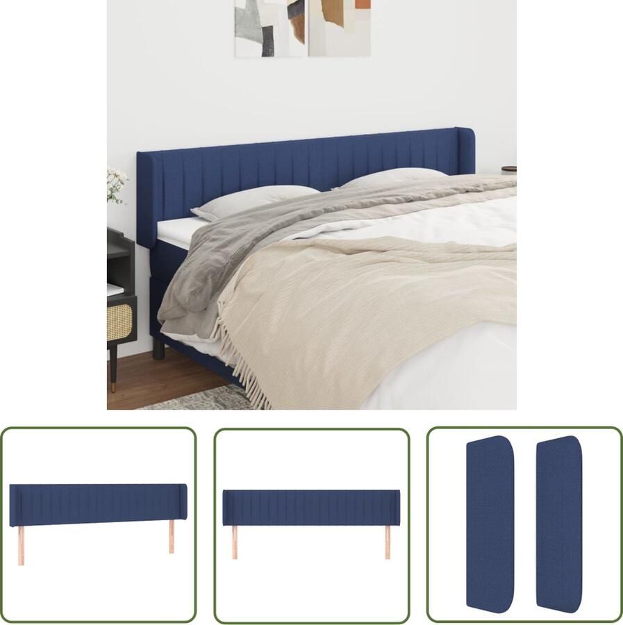 The Living Store Hoofdbord met randen 203x16x78 88 cm stof blauw Hoofd Bord Hoofdkussen Beddecoratie Slaapkamers Klassiek Meubilair