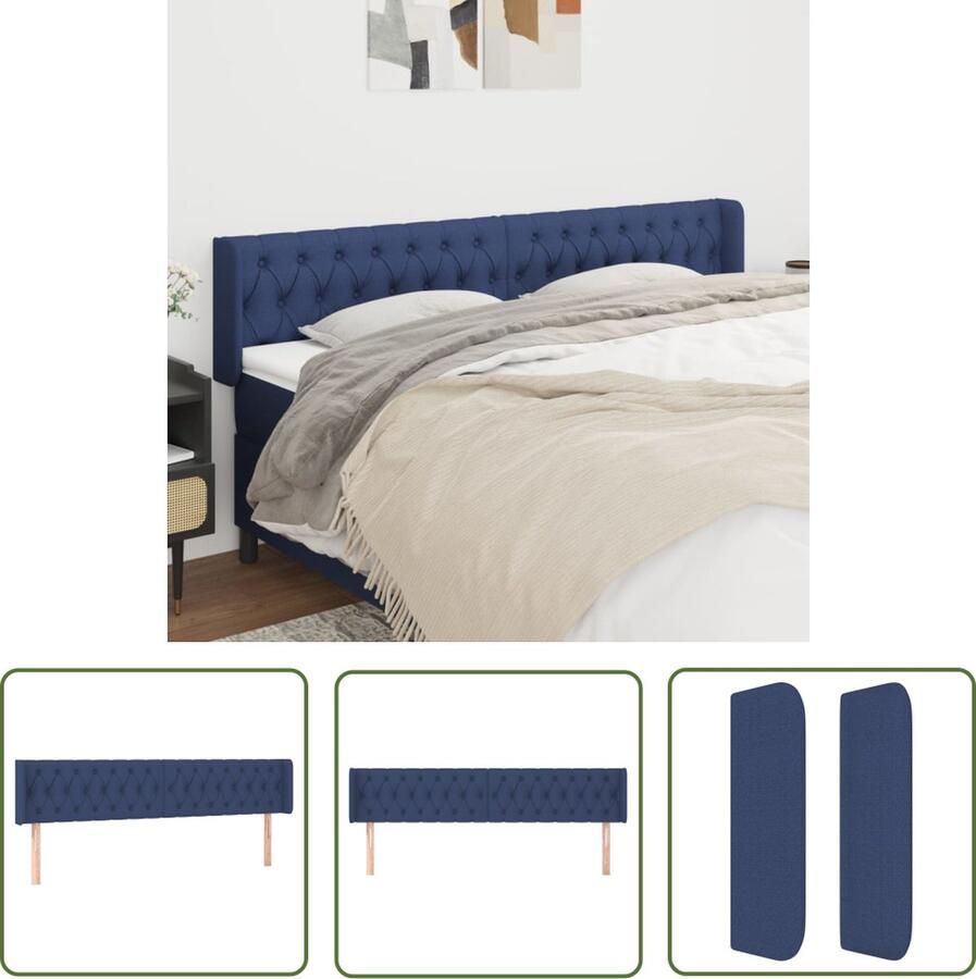 The Living Store Hoofdbord met randen 203x16x78 88 cm stof blauw Hoofd Bord Hoofdkussen Beddengoed Slaapcomfort Bedroom Decor