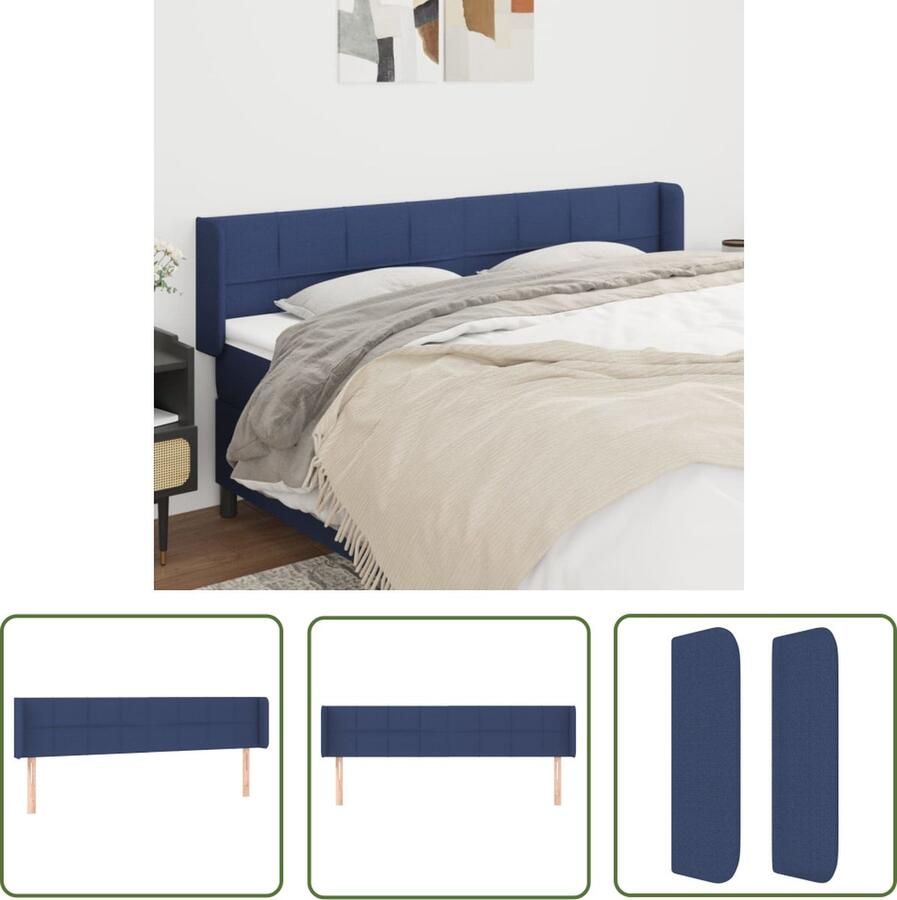 The Living Store Hoofdbord met randen 203x16x78 88 cm stof blauw Hoofd Bord Hoofdkussen Bedkleden Slaapkamers Blauw Meubilair