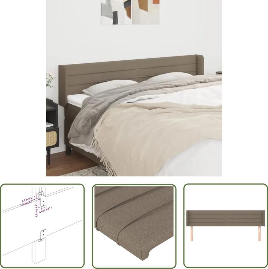 The Living Store Hoofdbord met randen 203x16x78 88 cm stof taupe Hoofd Bord Hoofdkussen Beddecoratie Slaapkamers Taupecouleur - Foto 2