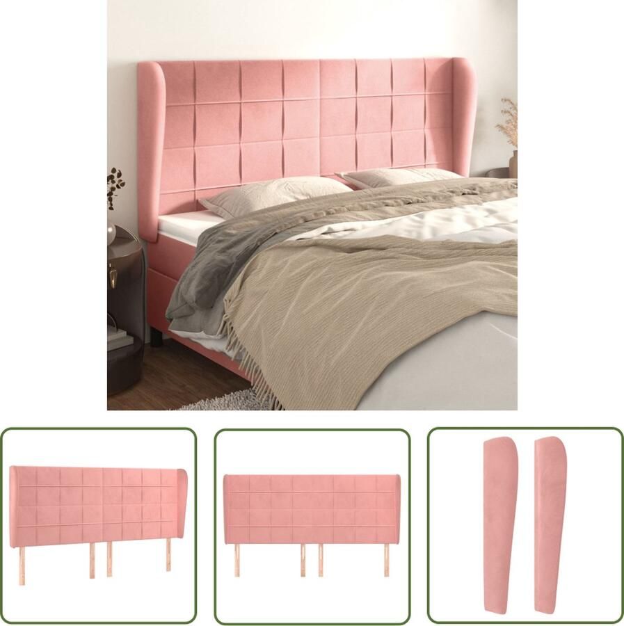 The Living Store Hoofdeind Hoofdeinden 203 x 23 x 118 128 cm Zacht fluweel Hoofd Bord Hoofdkussen Velvet Roze Tweepersoonsbed