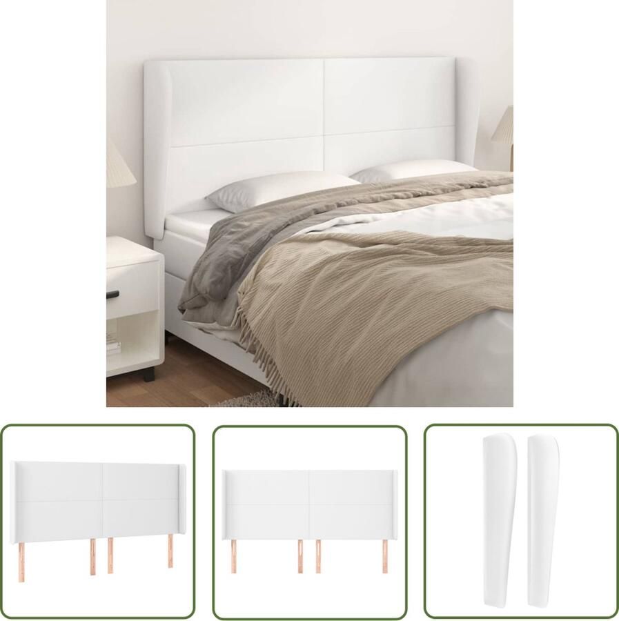 The Living Store Hoofdbord met randen 163x23x118 128 cm kunstleer wit Hoofd Bord Hoofdeinde Klassiek Hoofdbord Beddecoratie Slaapkamers