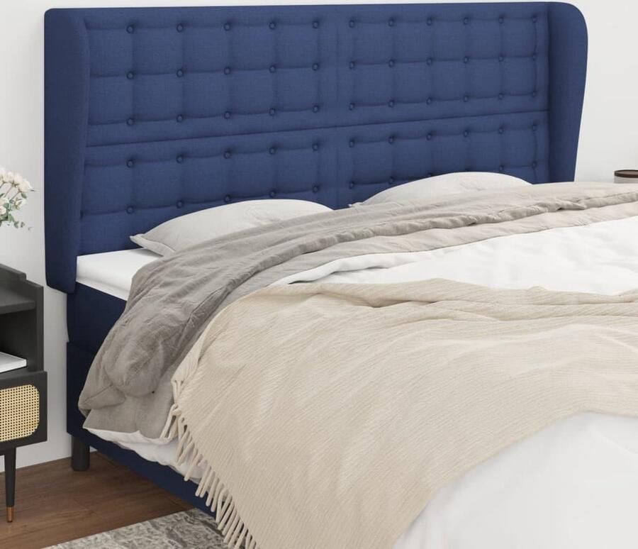 The Living Store Hoofdeind Blauw Klassiek Verstelbaar Comfortabele ondersteuning Duurzaam materiaal Stevige poten Afm 203 x 23 x 118 128 cm Hoofd Bord Hoofdkussen Bedkleden Slaapkamers Comfortabel Bed