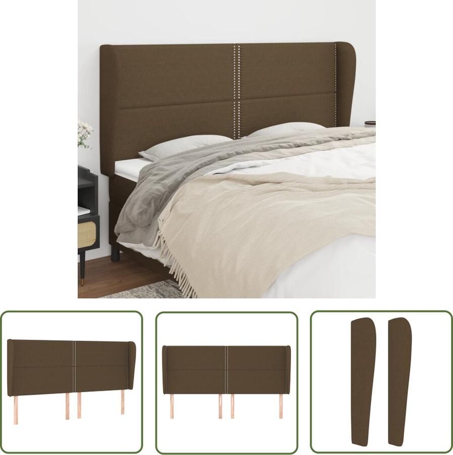 The Living Store Hoofdbord 203 x 23 x 118 128 cm Duurzaam donkerbruin hout stof (100% polyester) Hoofd Bord Hoofdkussen Bedkleden Slaapkamers Meubels