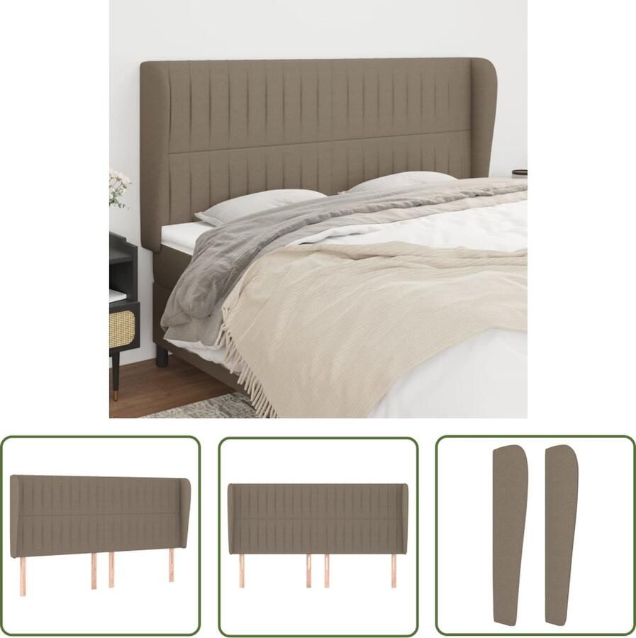 The Living Store hoofdbord Bedombouw 203 x 23 x 118 128 cm Taupe stof Verstelbare hoogte Stevige houten poten Hoofd Bord Hoofdkussen Beddecoratie Slaapkamers Stoffen Hoofdbord