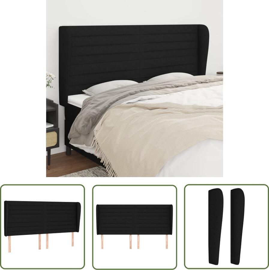 The Living Store Hoofdbord Moderne Hoofdeind 203x23x118 128 cm Verstelbare Hoogte Zwart Hoofd Bord Hoofdkussen Beddecoratie Modern Zwart
