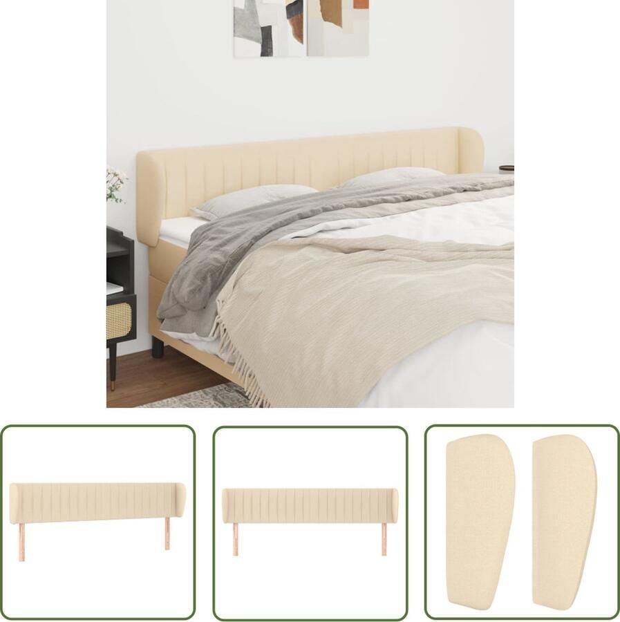 The Living Store Hoofdbord 203 x 23 x 78 88 cm Crème Duurzaam stof hout Verstelbare hoogte Stevige poten Hoofd Bord Hoofdkussen Beddecoratie Bedroom Decor Stoffen Hoofdbord