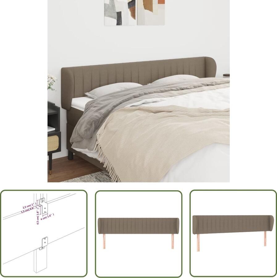 The Living Store Hoofdbord Hoofdeind en Rand in Taupe Verstelbare Hoogte Duurzaam Materiaal Comfortabele Ondersteuning Afmetingen 203 x 23 x 78 88 cm Hoofd Bord Hoofdkussen Beddecoratie Slaapkamerstijl Comfortabel Bed