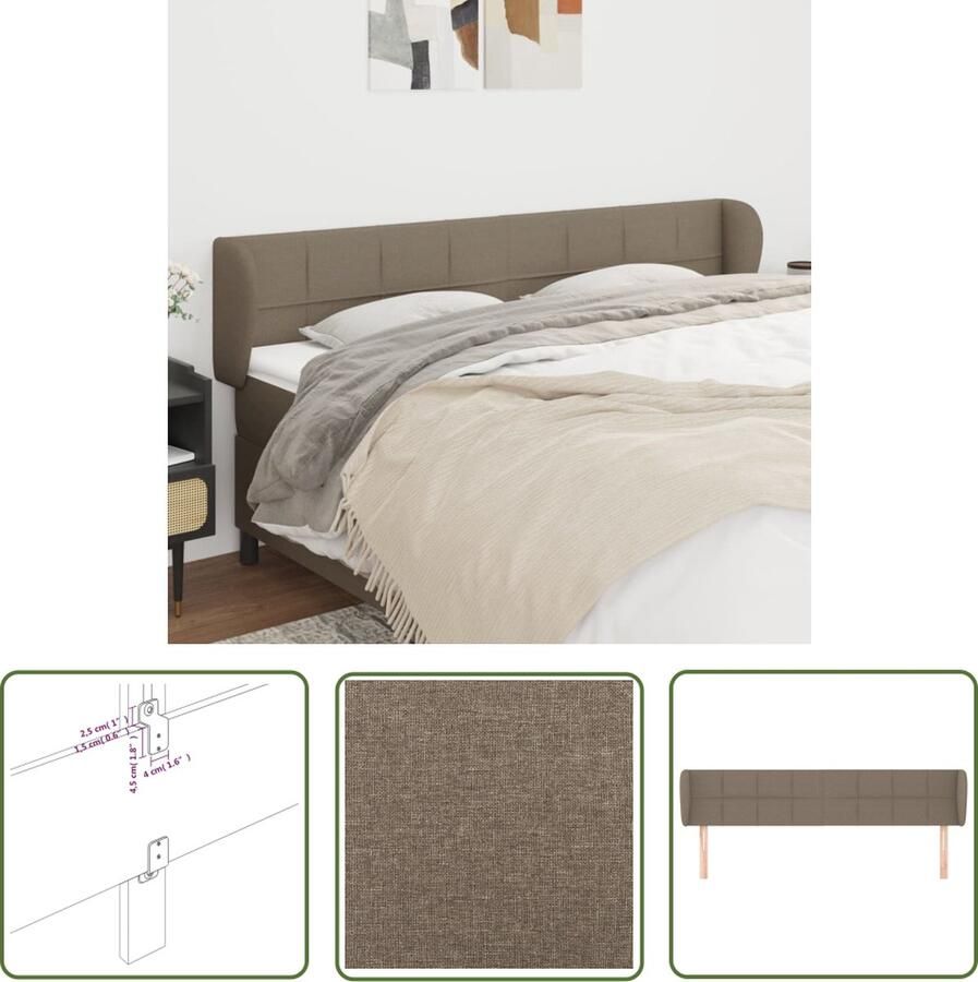 The Living Store Hoofdbord met randen 203x23x78 88 cm stof taupe Hoofd Bord Hoofdkussen Beddecoratie Slaapkamers Tapijt