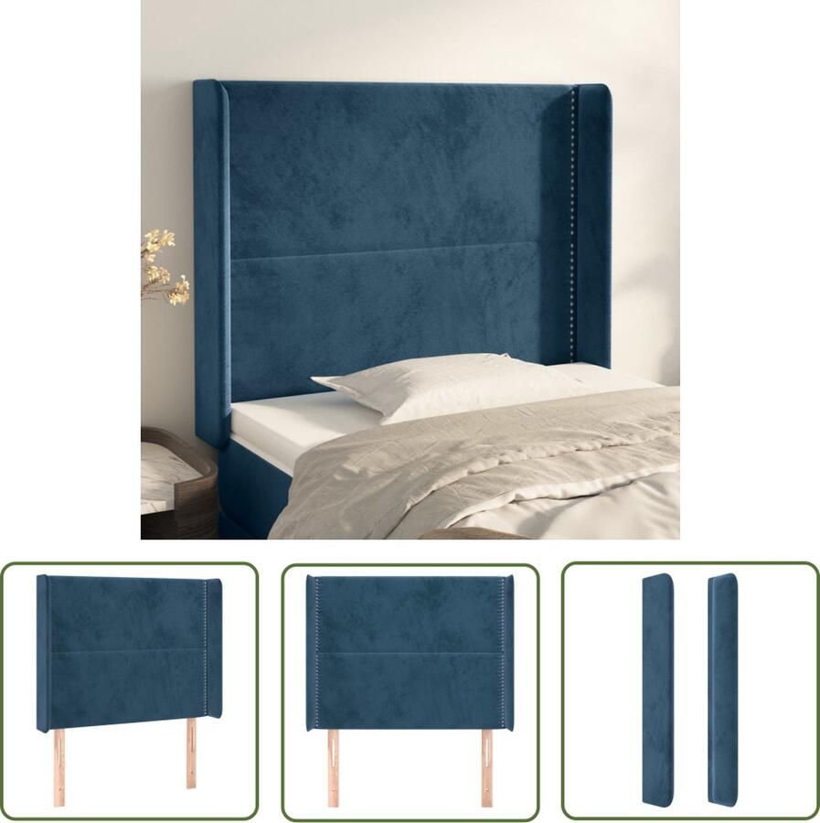 The Living Store Hoofdbord Bed 83x16x118 128 cm Donkerblauw Stof (100% polyester) Hoofd Bord Hoofdkussen Beddecoratie Velvet Blauw