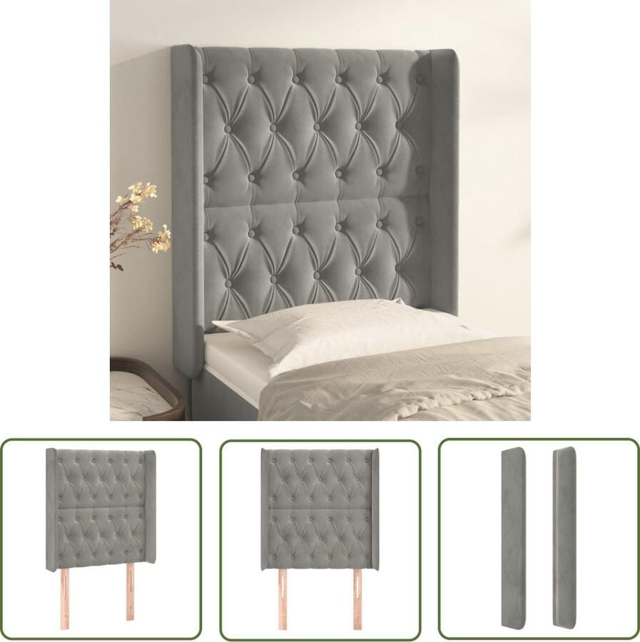 The Living Store Hoofdeind Hoogte-Verstelbaar Lichtgrijs 83x16x118 128 cm Zacht fluweel Stevige Houten Poten Hoofd Bord Hoofdkussen Beddecoratie Luxe Bed Velvet Bed