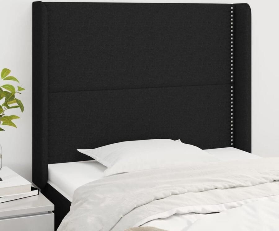 The Living Store Hoofdbord met randen 83x16x118 128 cm stof zwart Hoofd Bord Hoofdkussen Beddecoratie Slaapcomfort Stoffen Hoofdbord