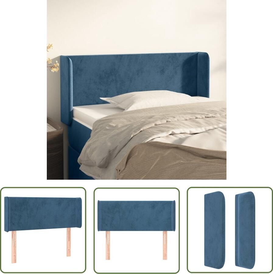 The Living Store Hoofdbord met randen 83x16x78 88 cm fluweel donkerblauw Hoofd Bord Hoofdkussen Velvet Blauw Beddecoratie