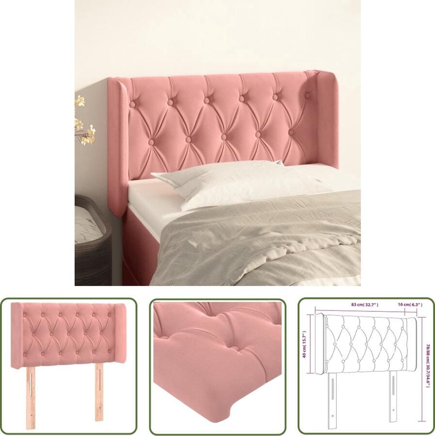 The Living Store Hoofdeind Hoofdbord 83 x 16 x 78 88 cm Fluwel Roze Hoofd Bord Hoofdkussen Velvet Roze Bedkleden
