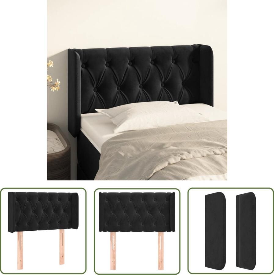The Living Store Hoofdbord Comfort Hoofd voetborden 83 x 16 x 78 88 cm Zacht fluweel Hoofd Bord Hoofdkussen Velvet Zwarte Kleur Slaapcomfort