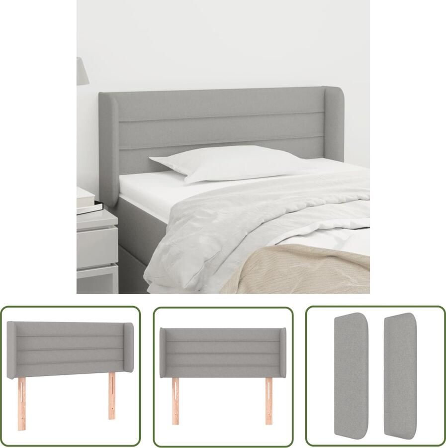 The Living Store Hoofdbord met randen 83x16x78 88 cm stof lichtgrijs Hoofd Bord Hoofdkussen Beddecoratie Slaapcomfort Stoffen Headboard