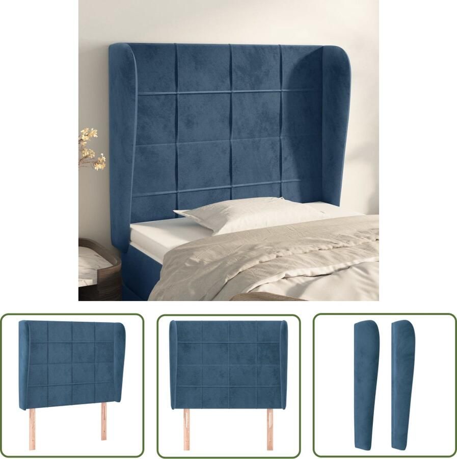 The Living Store Hoofdbord met randen 83x23x118 128 cm fluweel donkerblauw Hoofd Bord Hoofdkussen Beddecoratie Velvet Blauw Meubilair