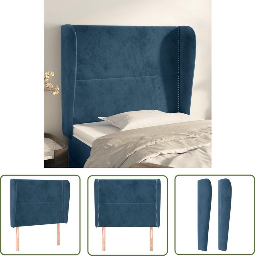 The Living Store Hoofdbord Hoofdeind 83 x 23 x 118 128 cm Donkerblauw Fluweel Hoofd Bord Hoofdkussen Velvet Blauw Bedbanket