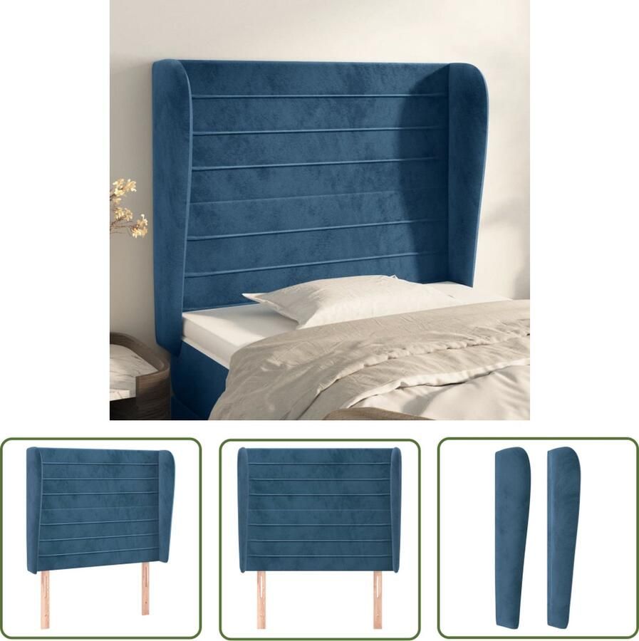 The Living Store Hoofdbord fluweel verstelbare hoogte stevige poten donkerblauw 83 x 23 x 118 128 cm Hoofd Bord Hoofdkussen Velvet Blauw Beddecoratie