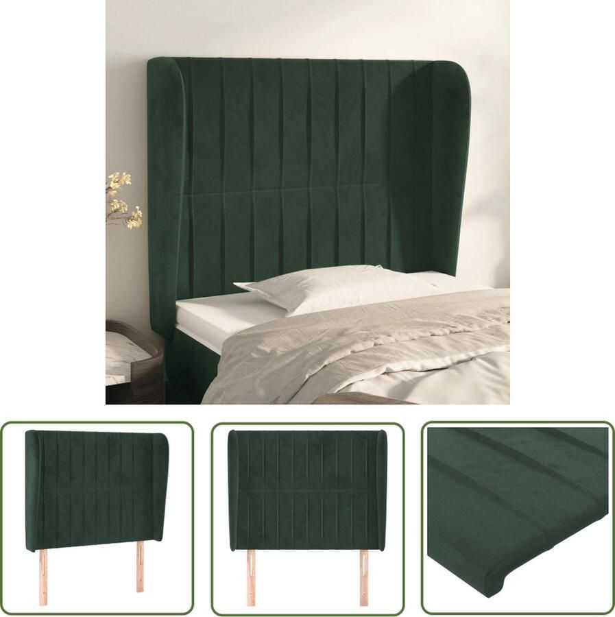 The Living Store Hoofdbord Classic Donkergroen 83 x 23 x 118 128 cm Fluweel Houten poten Hoofd Bord Hoofdkussen Velvet Donkere Kleuren Slaapkamersdecoratie - Foto 2