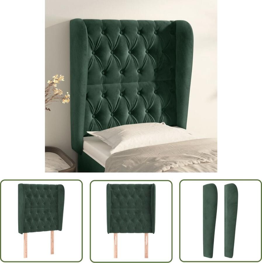 The Living Store Hoofdbord Classic Donkergroen 83 x 23 x 118 128 cm Fluweel Houten poten Hoofd Bord Hoofdkussen Velvet Donkere Kleuren Slaapkamersdecoratie