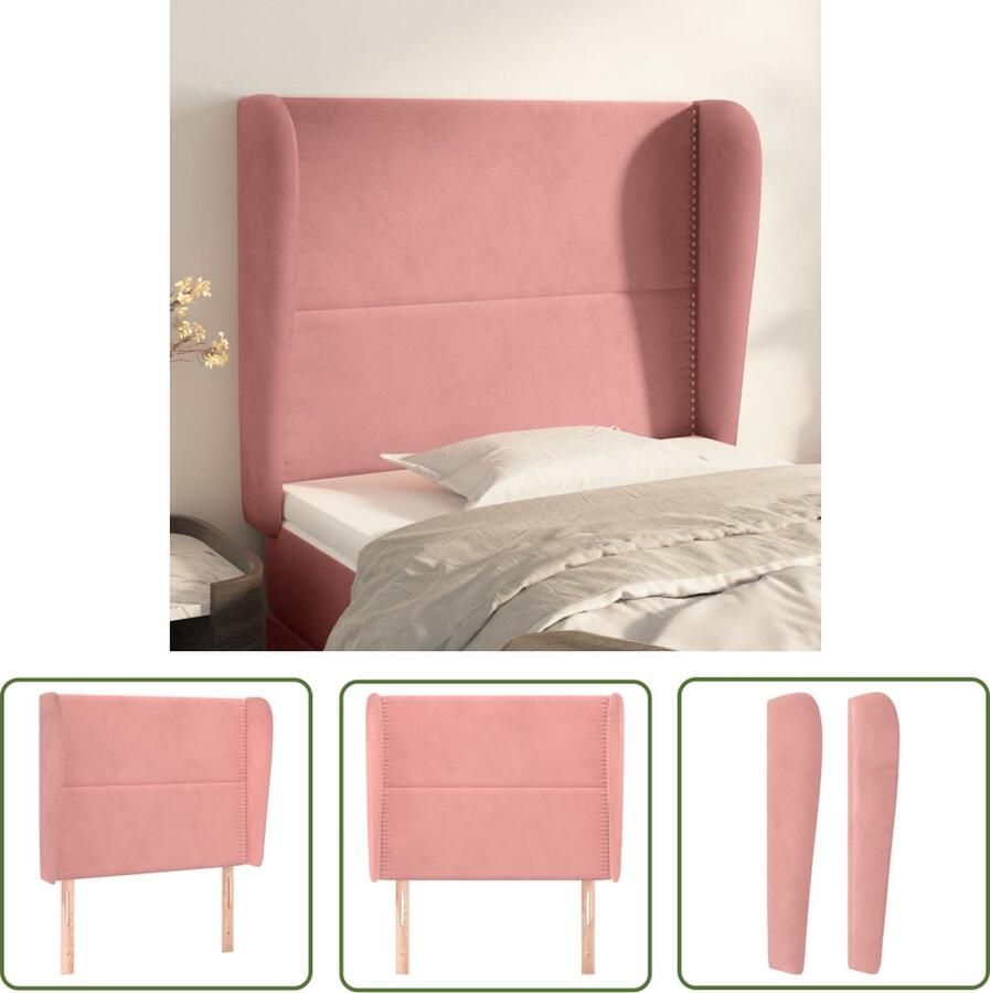The Living Store Hoofdbord met randen 83x23x118 128 cm fluweel roze Hoofd Bord Hoofdkussen Beddecoratie Velvet Roze Kleur
